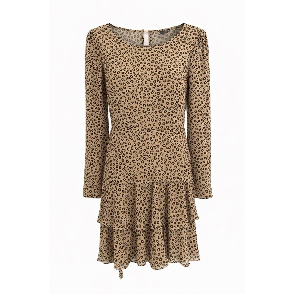Trixxi Leopard Print Ruffle Skirt Long Sleeve Dress